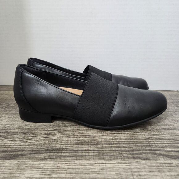 Clarks Unstructured Women 7 Black Leather Juliet Gem Slip On Flats - Picture 2 of 10
